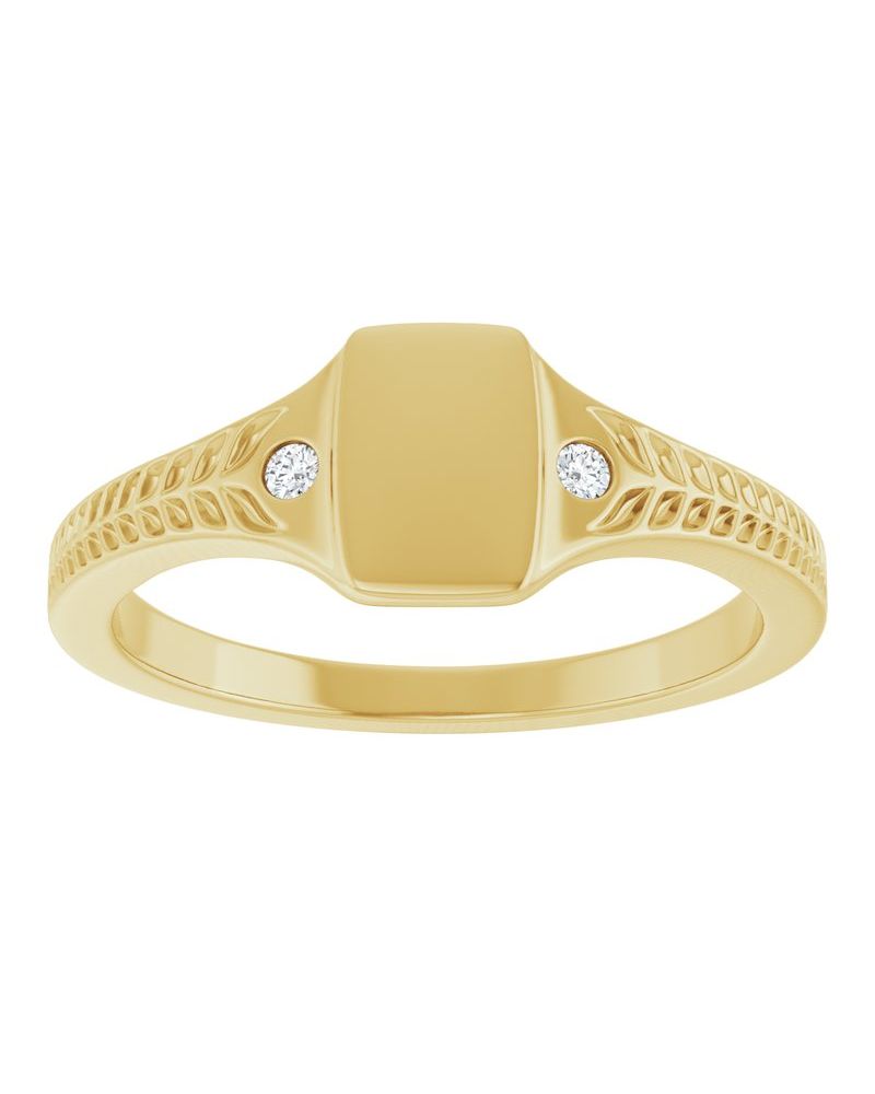 Anel Chevalier para Gravação Cravejado em Ouro 14k com Diamantes Naturais