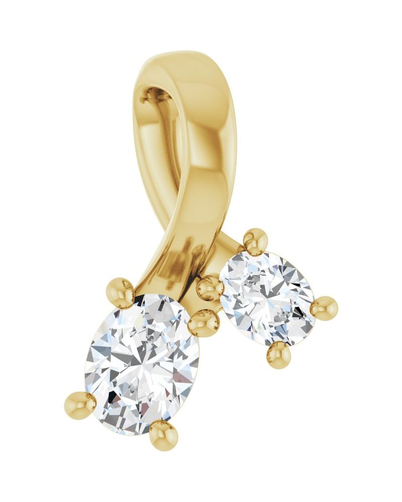 Pingente Passante Duas Pedras em Ouro 14k com Diamantes de Laboratório