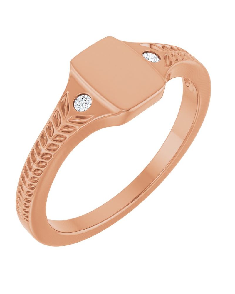 Anel Chevalier para Gravação Cravejado em Ouro 14k com Diamantes Naturais