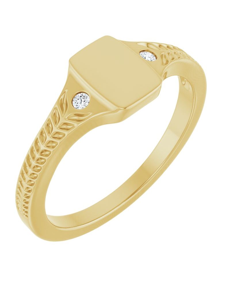 Anel Chevalier para Gravação Cravejado em Ouro 14k com Diamantes Naturais