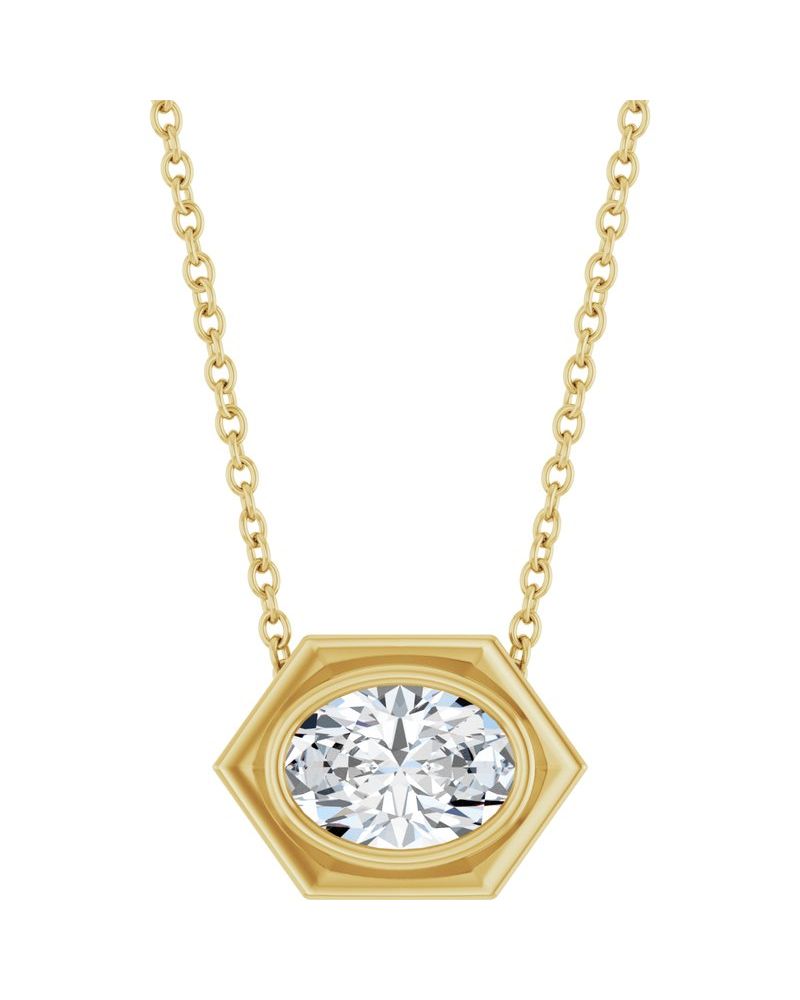 Colar com Cravação Bezel em Ouro 14k com Diamantes de Laboratório