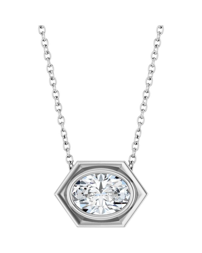 Colar com Cravação Bezel em Ouro 14k com Diamantes de Laboratório