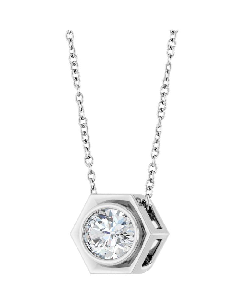 Colar com Cravação Bezel em Ouro 14k com Diamantes de Laboratório