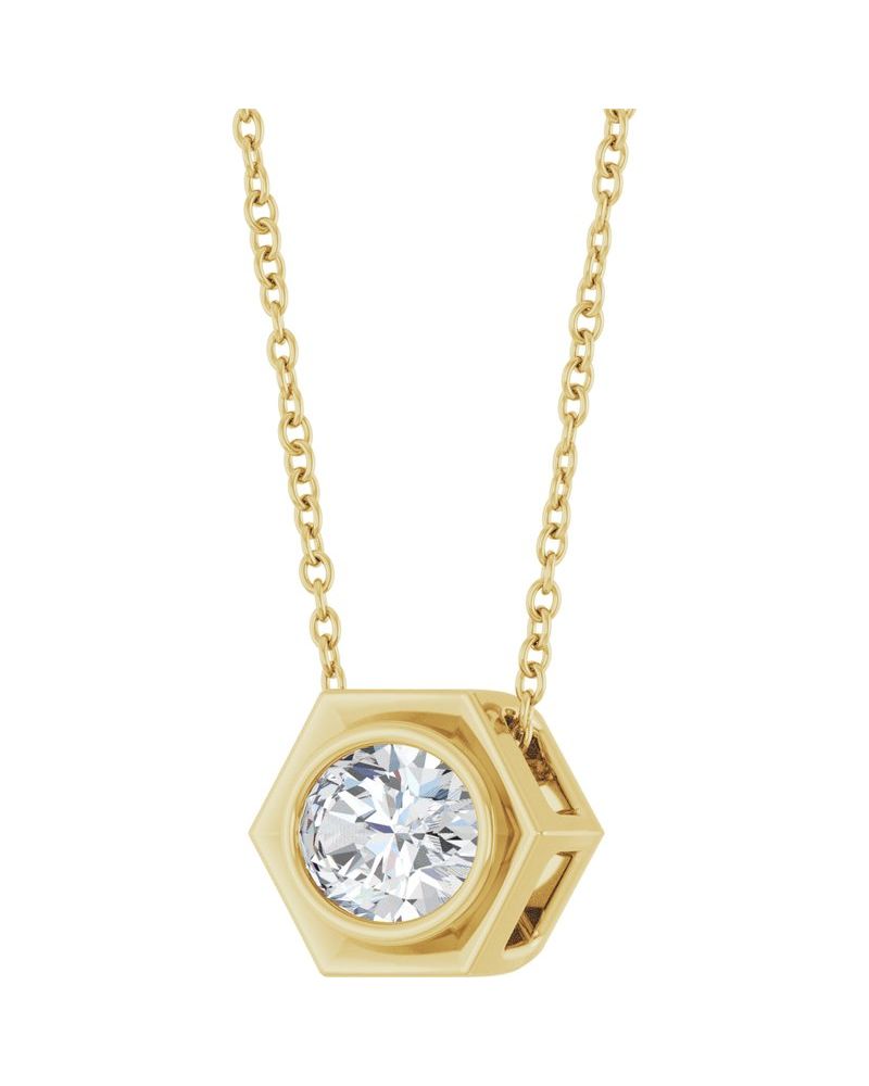 Colar com Cravação Bezel em Ouro 14k com Diamantes de Laboratório