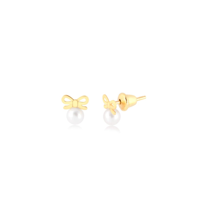 Brinco Mini Lacinho Perola 3MM — Ouro 10K