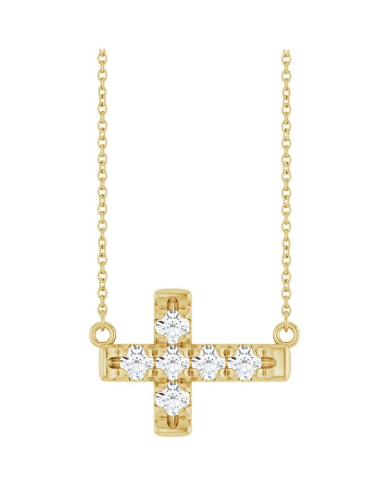 Colar Cruz Horizontal Cravejado em Ouro 14k com Diamantes de Laboratório – Modelo 3