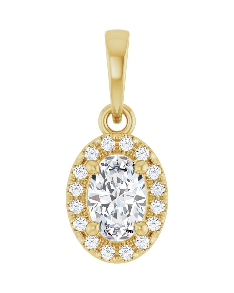 Pingente com Cravação Francesa Halo em Ouro 14k com Diamantes de Laboratório