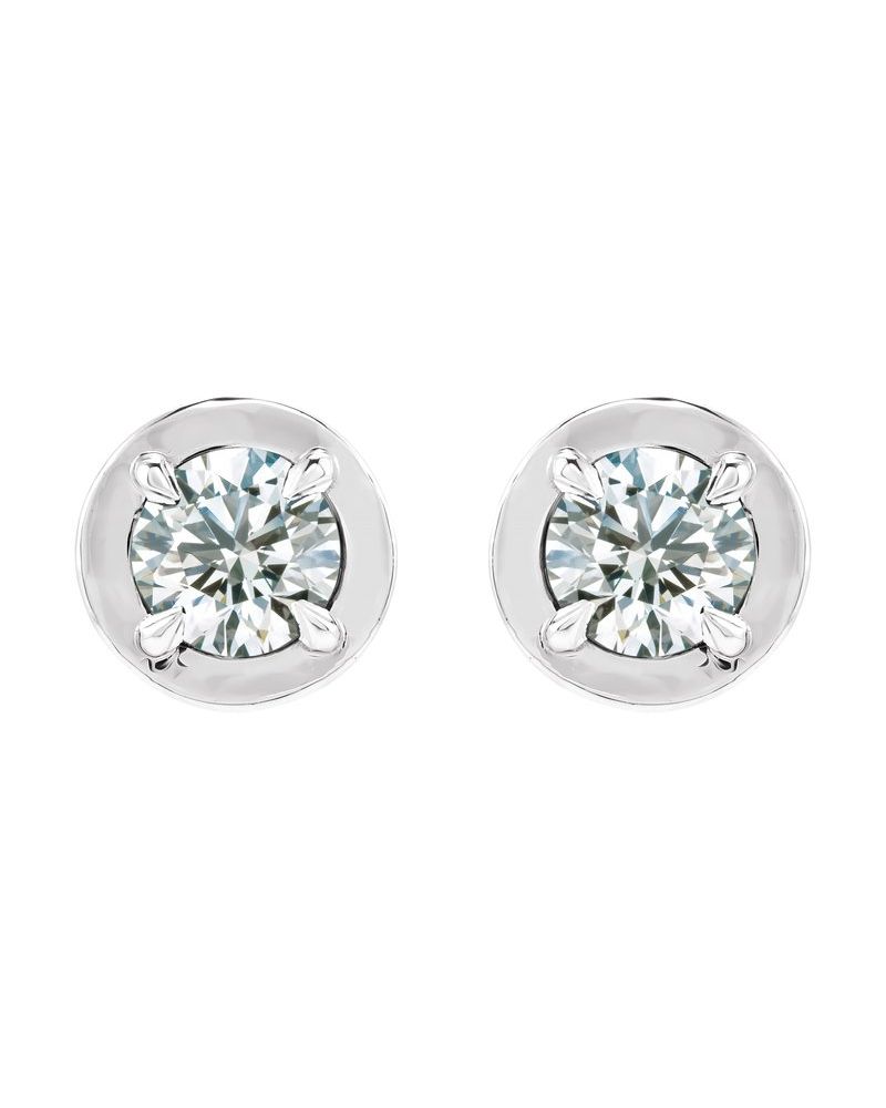 Brinco Ponto de Luz Redondo Quatro Garras Estilo Bezel em Ouro 14k com Diamantes de Laboratório