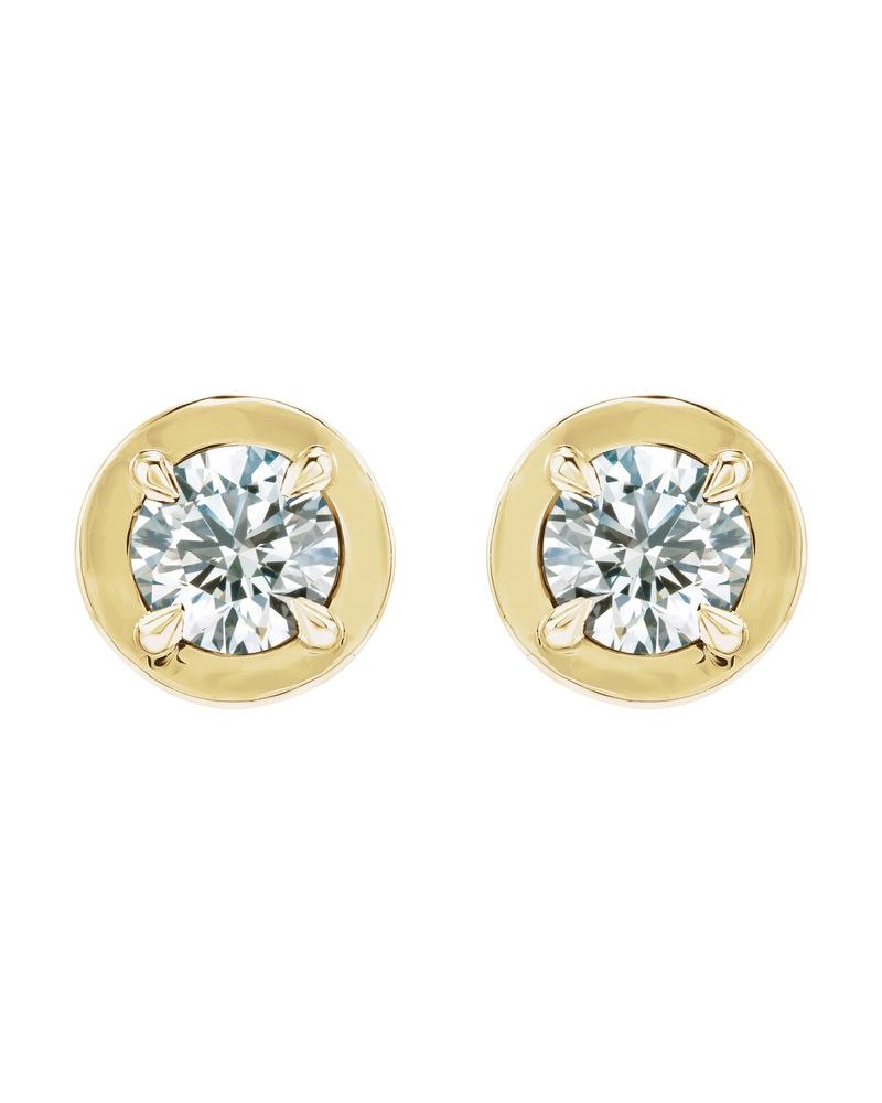 Brinco Ponto de Luz Redondo Quatro Garras Estilo Bezel em Ouro 14k com Diamantes de Laboratório