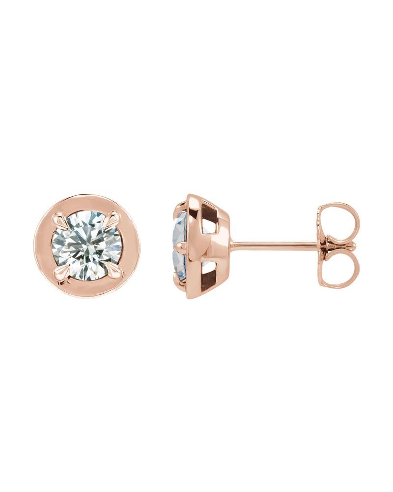 Brinco Ponto de Luz Redondo Quatro Garras Estilo Bezel em Ouro 14k com Diamantes de Laboratório