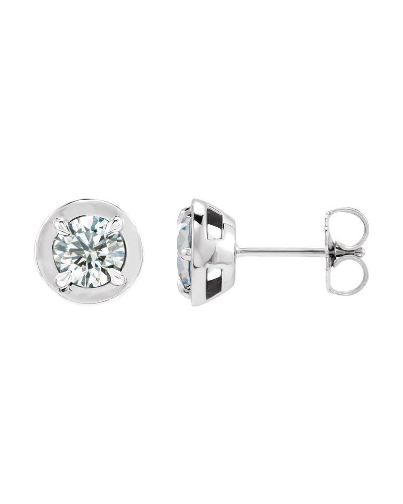 Brinco Ponto de Luz Redondo Quatro Garras Estilo Bezel em Ouro 14k com Diamantes de Laboratório
