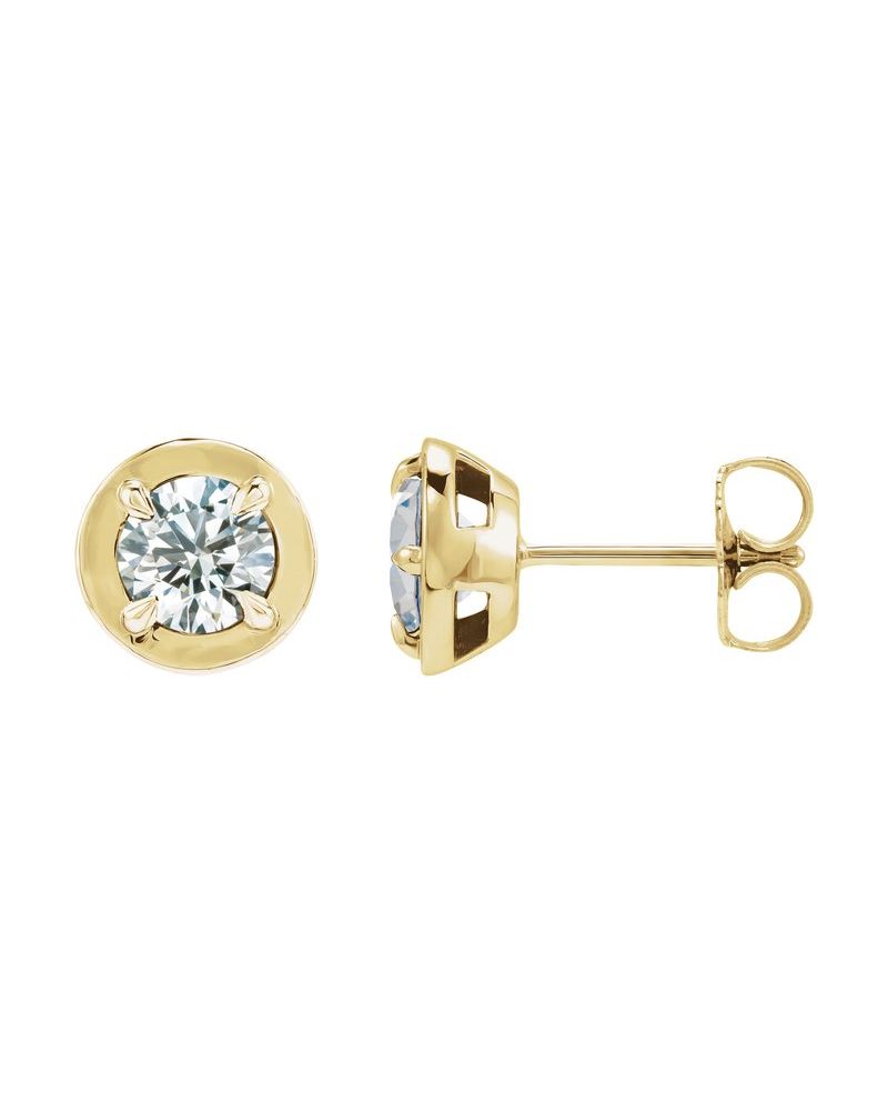 Brinco Ponto de Luz Redondo Quatro Garras Estilo Bezel em Ouro 14k com Diamantes de Laboratório