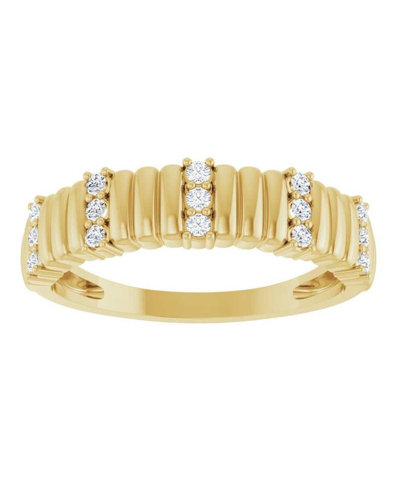 Anel Canelado Cravejado em Ouro 14k com Diamantes Naturais
