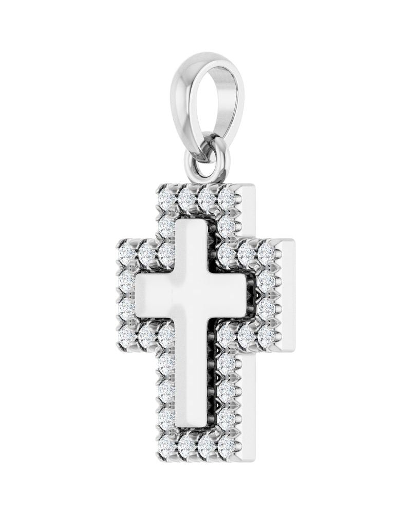 Pingente Cruz Cravejado em Ouro 14k com Diamantes de Laboratório – Modelo 12