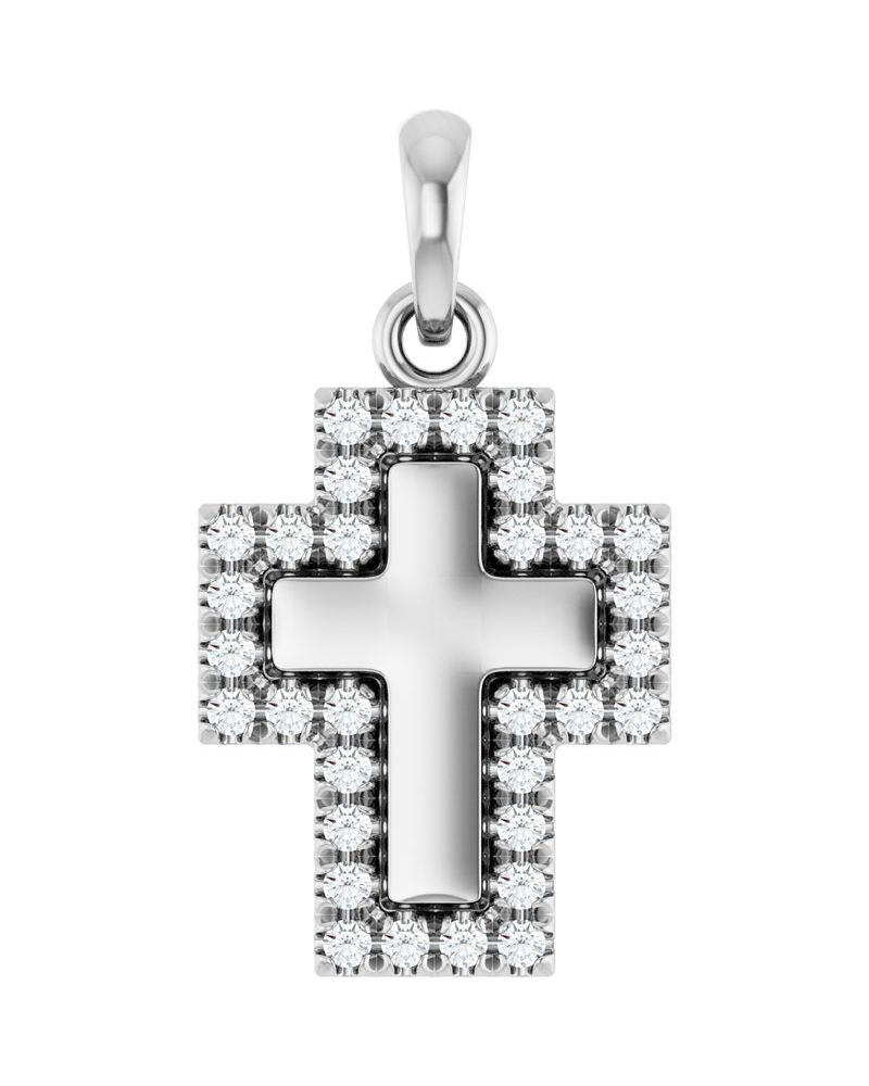 Pingente Cruz Cravejado em Ouro 14k com Diamantes de Laboratório – Modelo 12