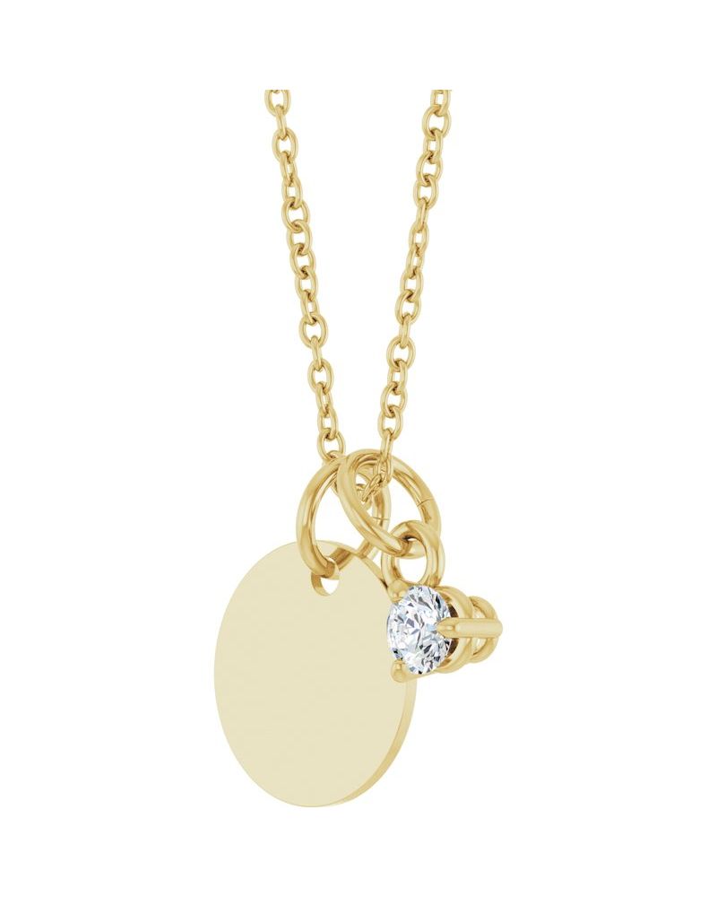 Colar Disco para Gravação em Ouro 14k com Diamantes de Laboratório