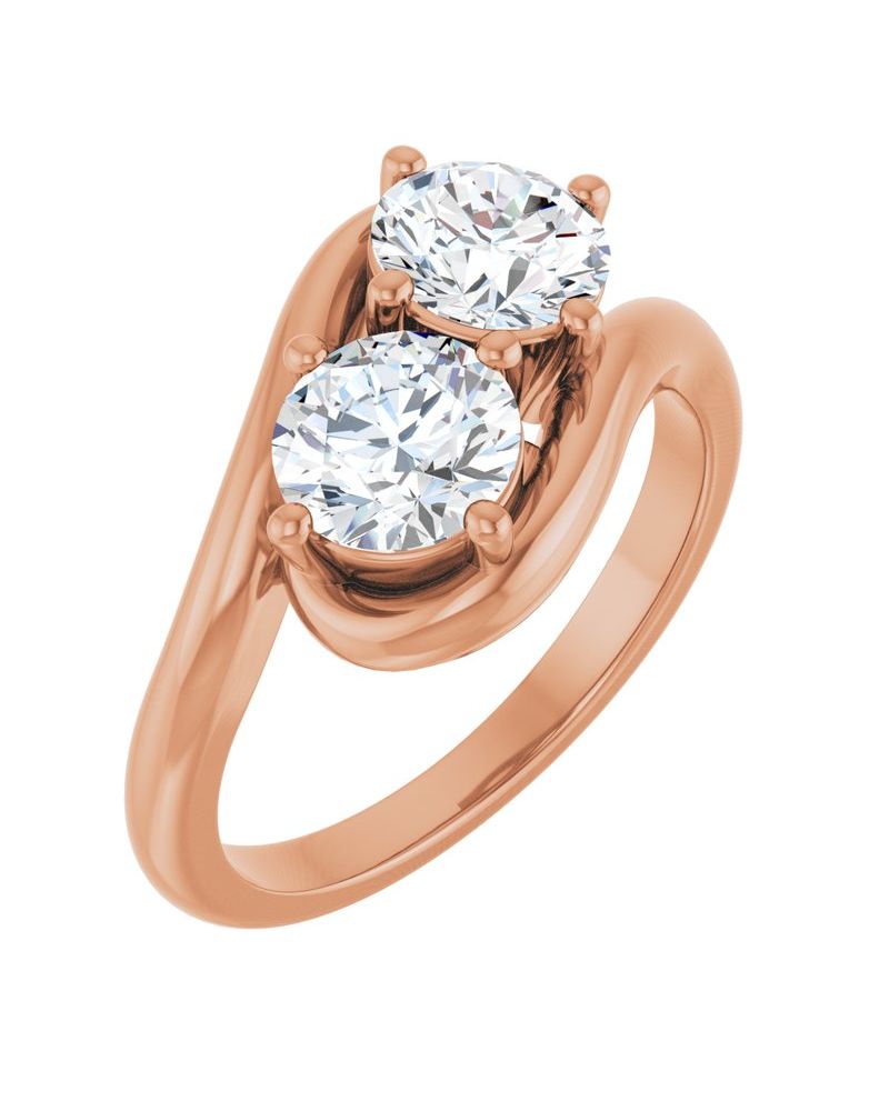 Anel Duas Pedras Bypass em Ouro 14k com Diamantes de Laboratório – Modelo 2