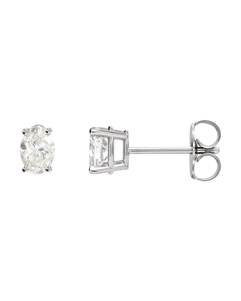 Brinco Ponto de Luz Oval Quatro Garras Leve em Ouro 14k com Diamantes de Laboratório