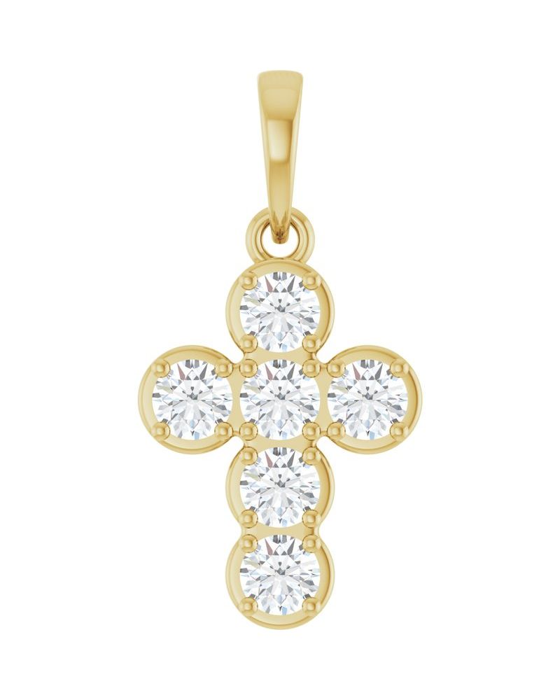 Pingente Cruz Estilo Bezel Cravejado em Ouro 14k com Diamantes de Laboratório