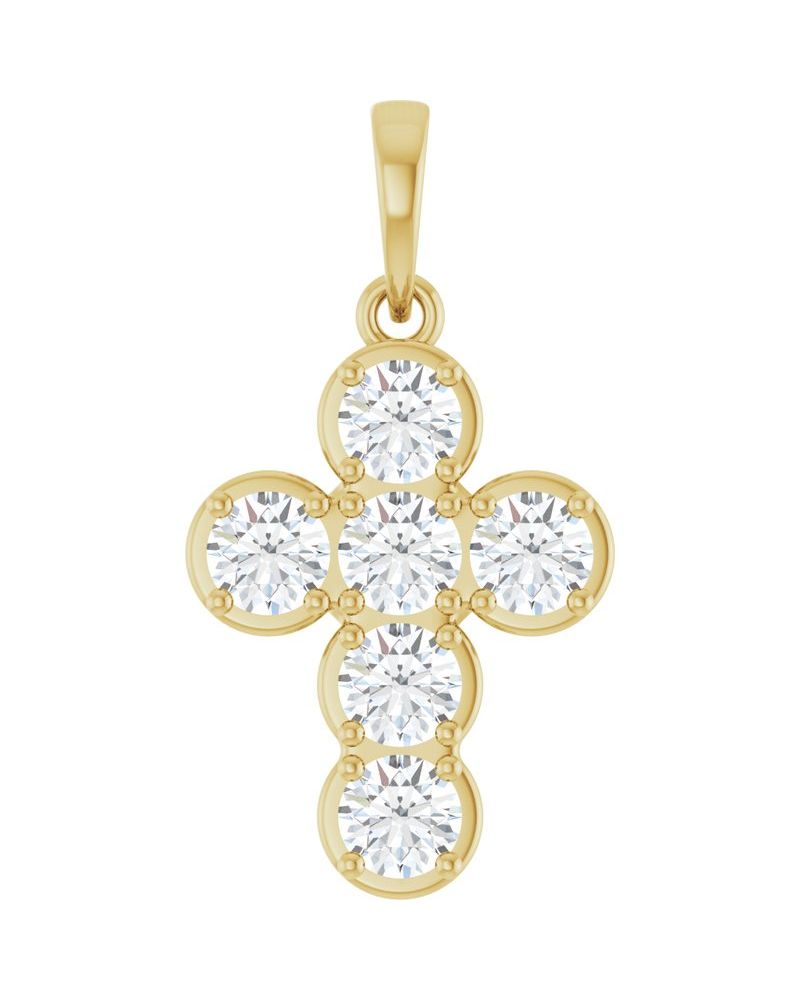 Pingente Cruz Estilo Bezel Cravejado em Ouro 14k com Diamantes de Laboratório