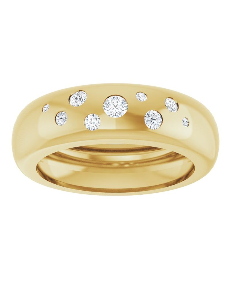 Anel Abaulado Leve Cravejado em Ouro 14k com Diamantes de Laboratório – Modelo 2