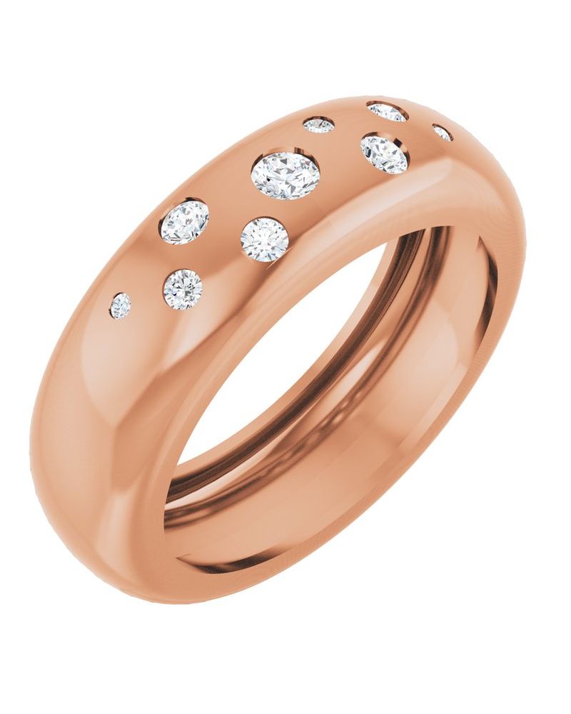 Anel Abaulado Leve Cravejado em Ouro 14k com Diamantes Naturais – Modelo 2