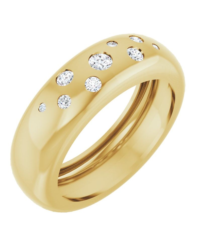Anel Abaulado Leve Cravejado em Ouro 14k com Diamantes de Laboratório – Modelo 2