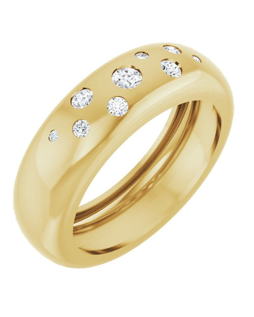 Anel Abaulado Leve Cravejado em Ouro 14k com Diamantes Naturais – Modelo 2