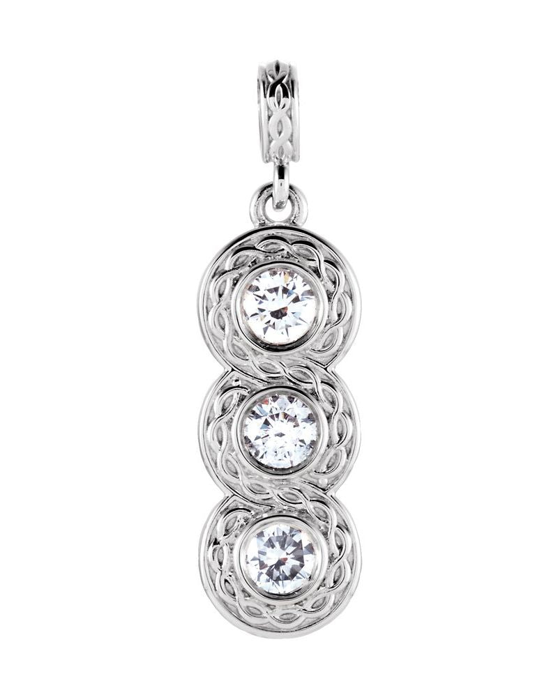 Pingente Três Pedras com Cravação Bezel em Ouro 14k com Diamantes Naturais – Modelo 2