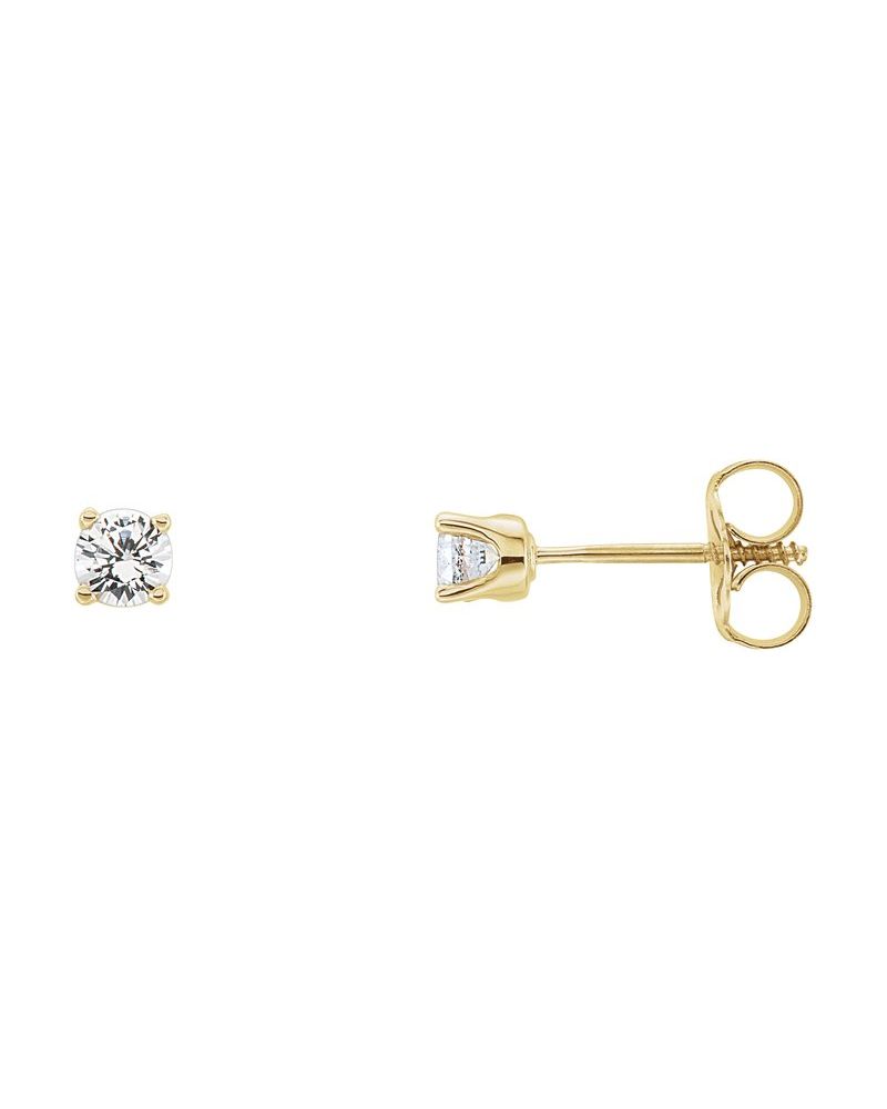 Brinco Ponto de Luz Redondo Quatro Garras Pedra do Mês Infantil em Ouro 14k com Diamantes de Laboratório