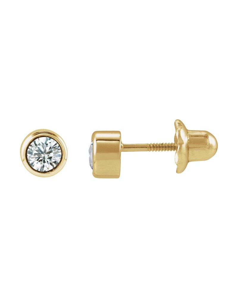 Brinco com Cravação Bezel Infantil em Ouro 14k com Diamantes de Laboratório