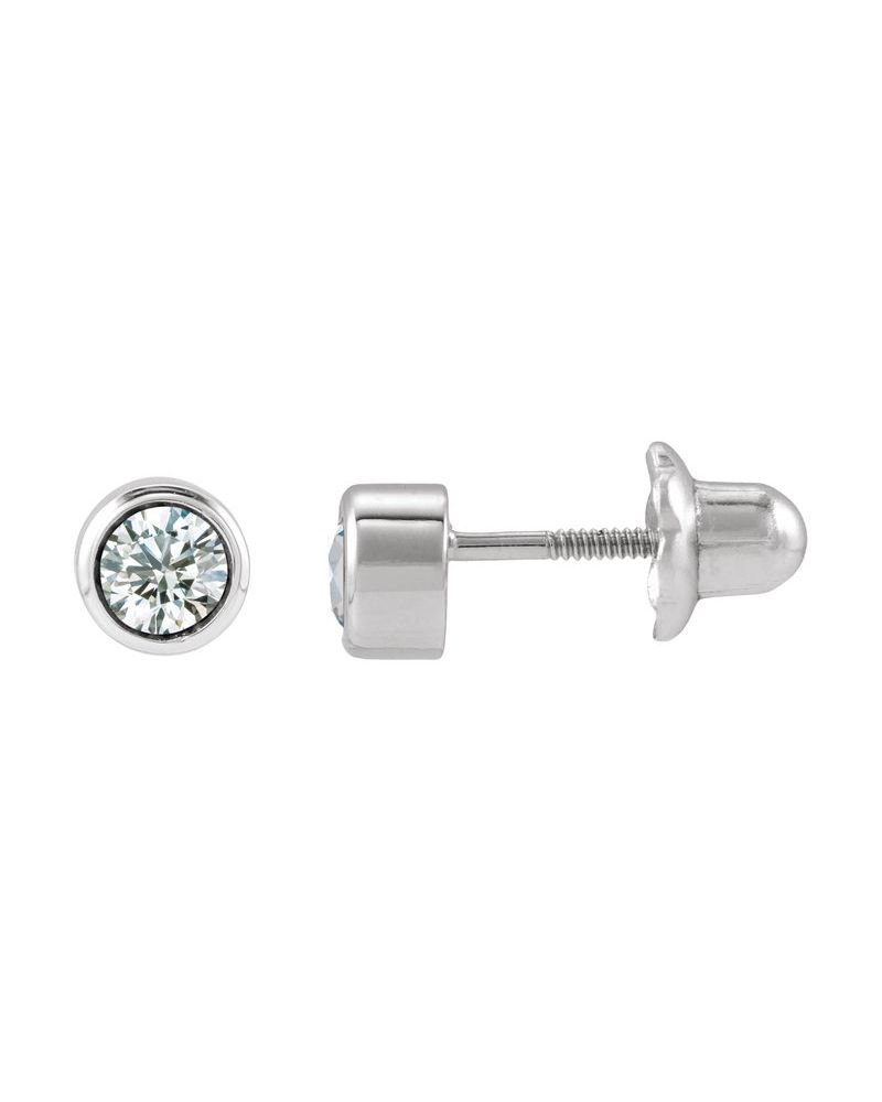 Brinco com Cravação Bezel Infantil em Ouro 14k com Diamantes Naturais
