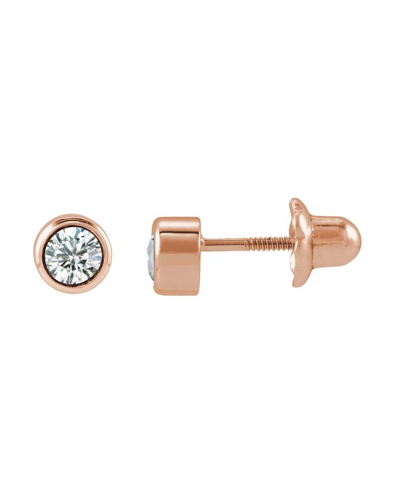 Brinco com Cravação Bezel Infantil em Ouro 14k com Diamantes Naturais