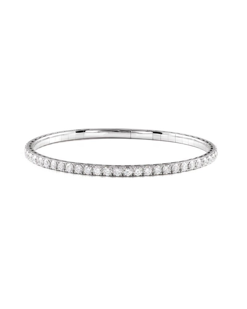 Bracelete Rígido Flexível Meio Cravejado em Ouro 14k com Diamantes de Laboratório