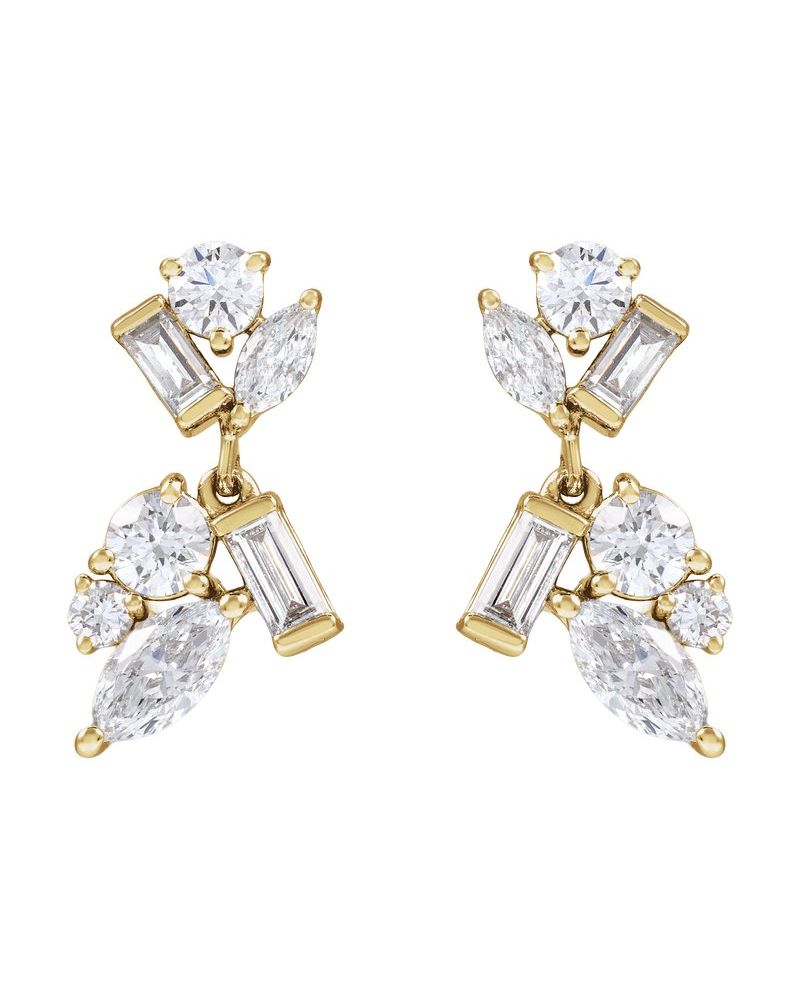 Brinco Formatos Mistos Cluster Pendente em Ouro 14k com Diamantes de Laboratório