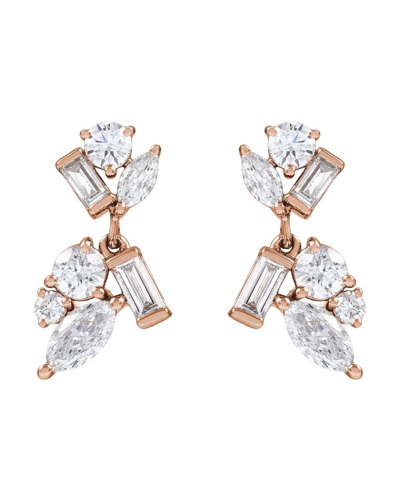 Brinco Formatos Mistos Cluster Pendente em Ouro 14k com Diamantes de Laboratório