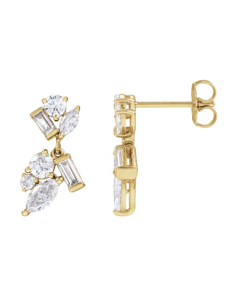 Brinco Formatos Mistos Cluster Pendente em Ouro 14k com Diamantes de Laboratório