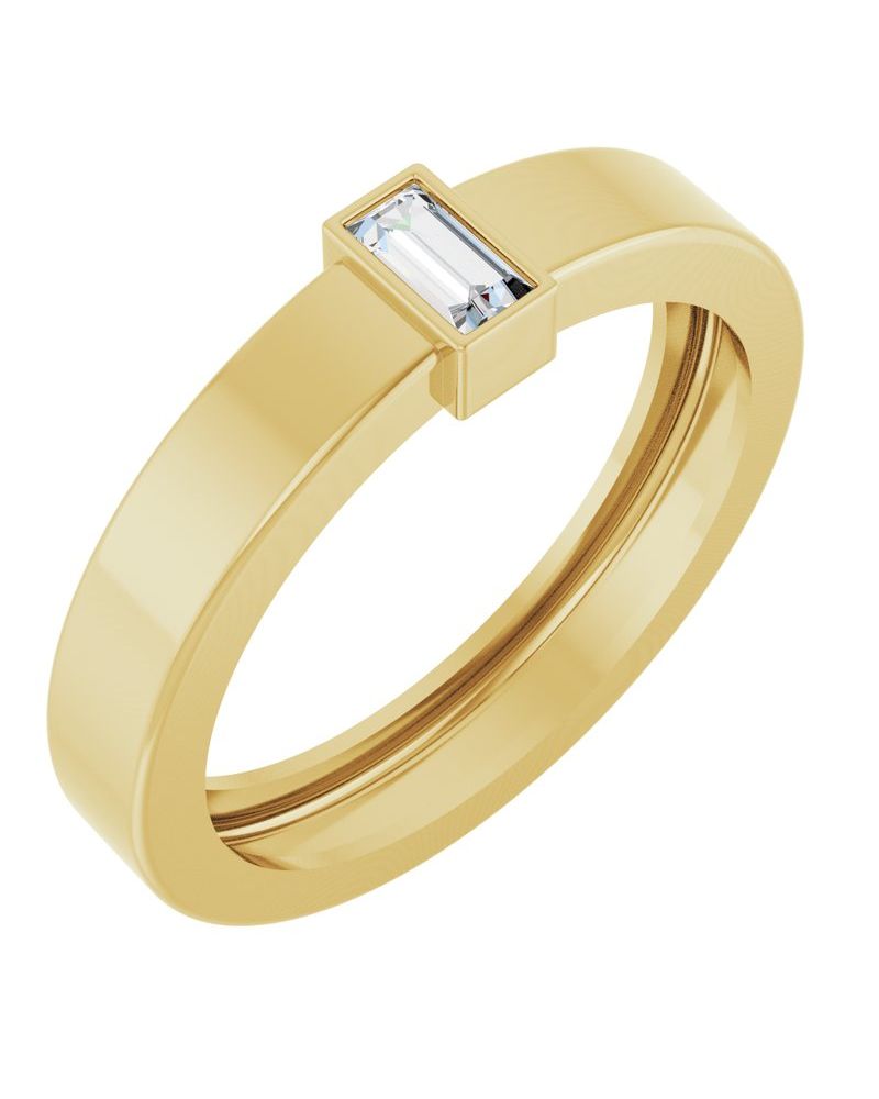 Anel Solitário Leve com Cravação Bezel em Ouro 14k com Diamantes de Laboratório