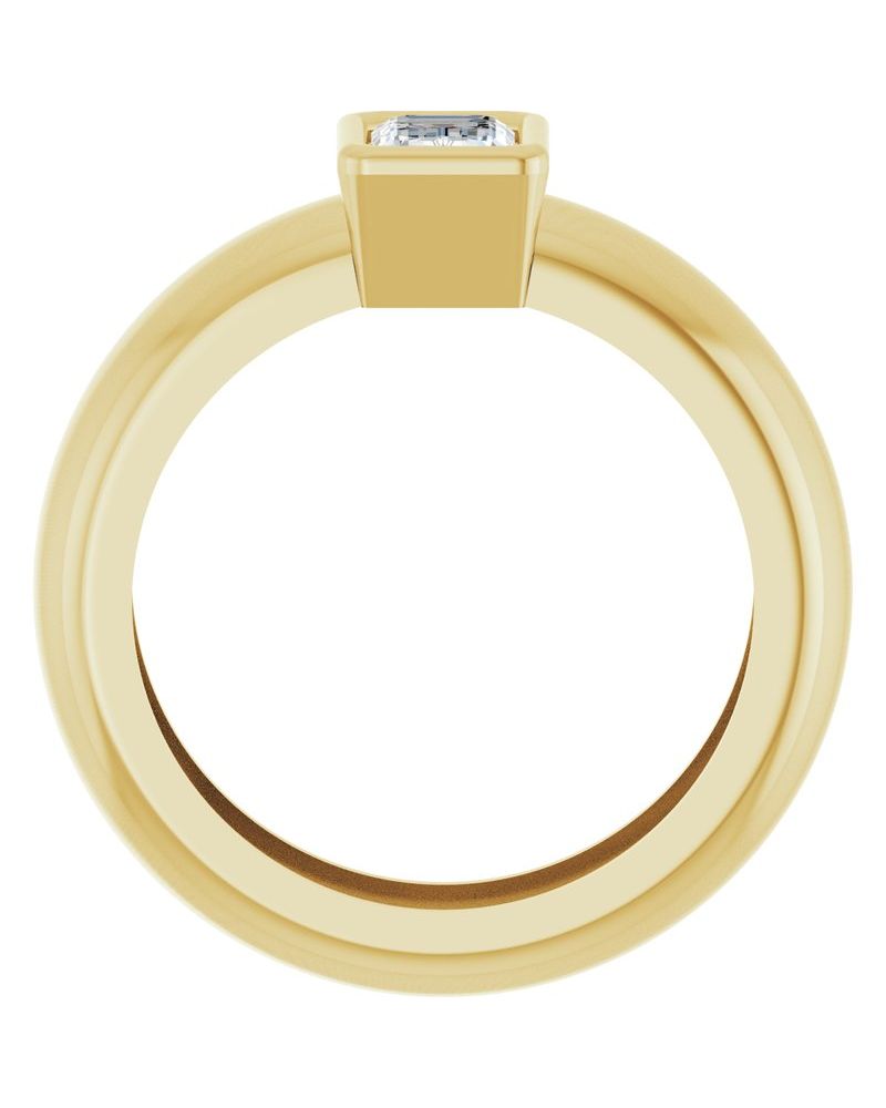 Anel Solitário com Cravação Bezel Leve em Ouro 14k com Diamantes de Laboratório