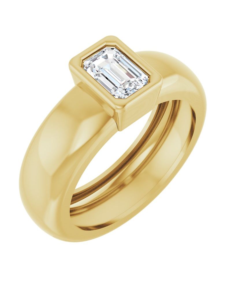 Anel Solitário com Cravação Bezel Leve em Ouro 14k com Diamantes de Laboratório