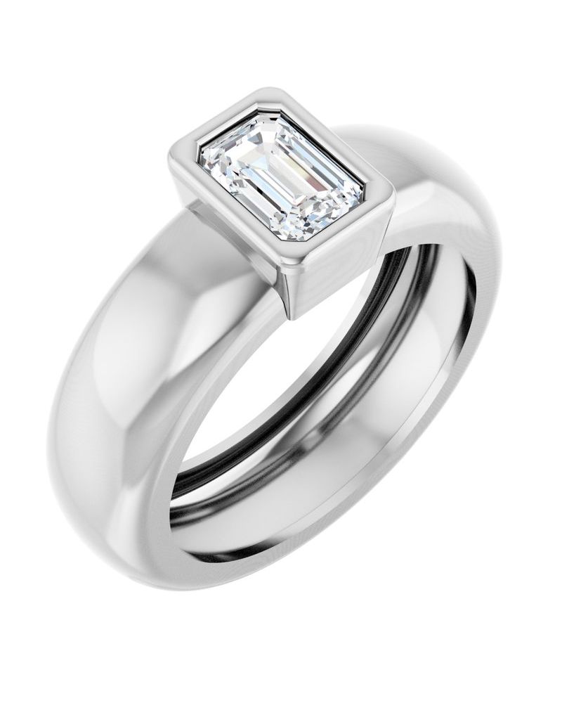 Anel Solitário com Cravação Bezel Leve em Ouro 14k com Diamantes de Laboratório