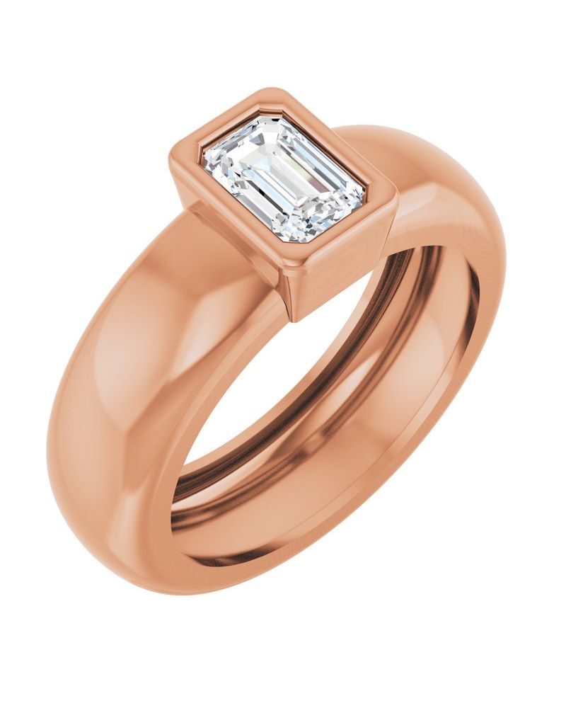 Anel Solitário com Cravação Bezel Leve em Ouro 14k com Diamantes de Laboratório