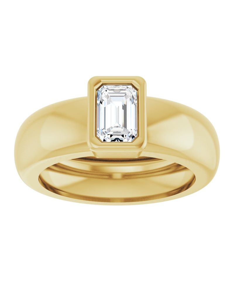 Anel Solitário com Cravação Bezel Leve em Ouro 14k com Diamantes de Laboratório
