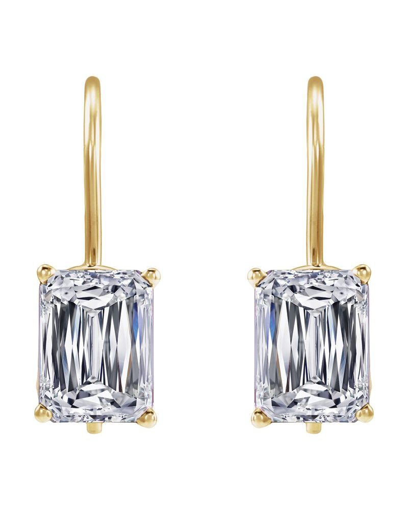 Brinco Esmeralda (lapidação) Quatro Garras Pendente em Ouro 14k com Diamantes de Laboratório