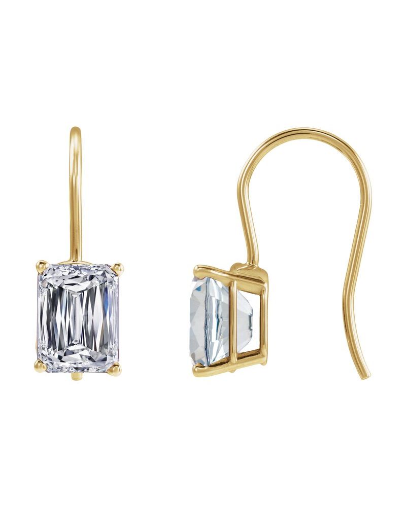 Brinco Esmeralda (lapidação) Quatro Garras Pendente em Ouro 14k com Diamantes de Laboratório