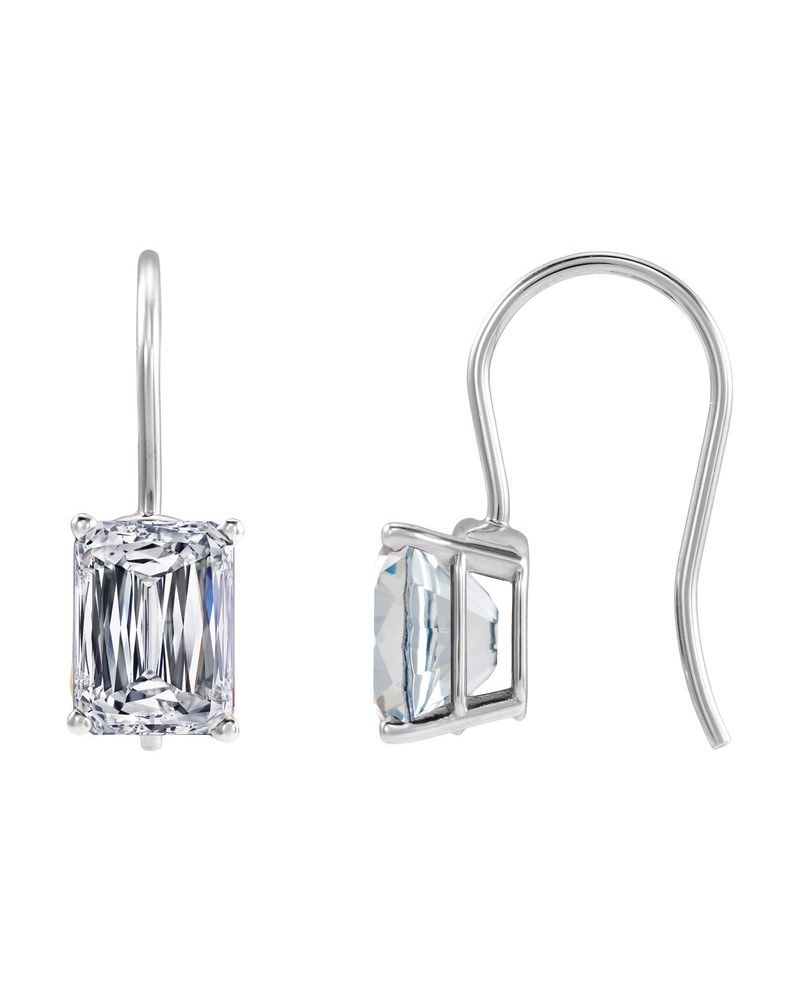 Brinco Esmeralda (lapidação) Quatro Garras Pendente em Ouro 14k com Diamantes de Laboratório