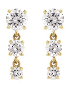 Brinco Três Pedras Pendente Degradê em Ouro 14k com Diamantes de Laboratório