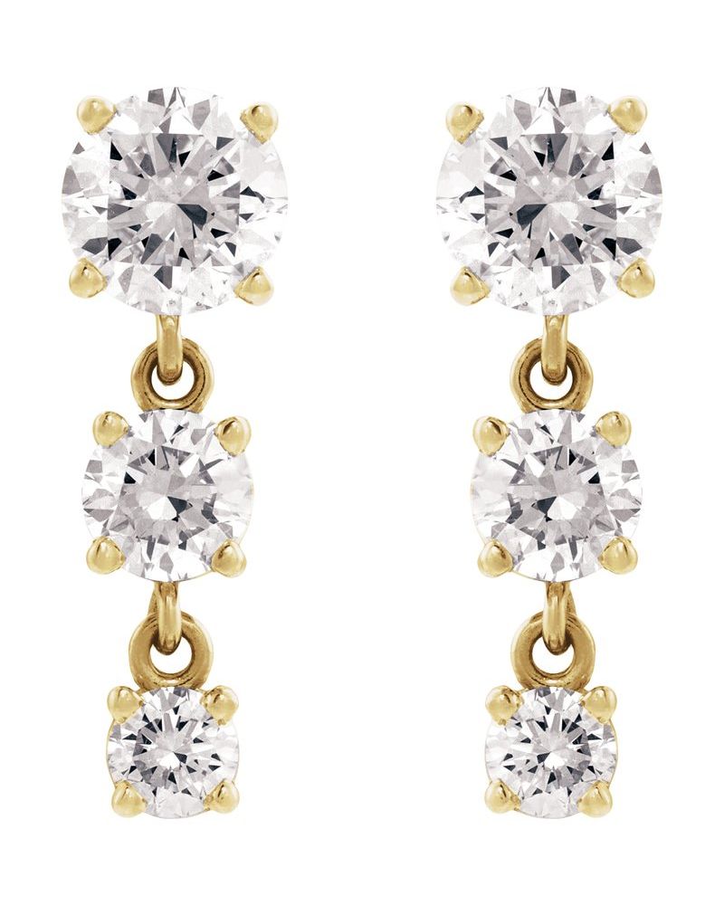 Brinco Três Pedras Pendente Degradê em Ouro 14k com Diamantes de Laboratório