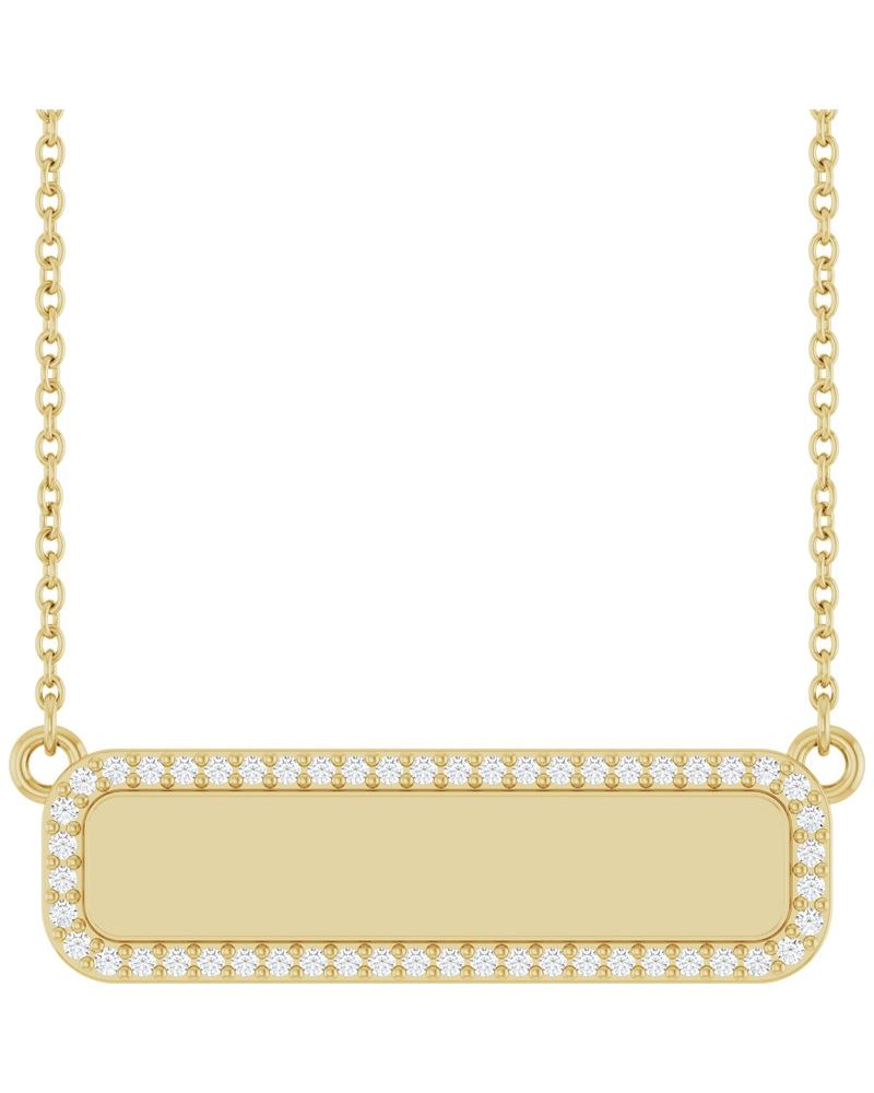 Colar Barra Cravejado para Gravação em Ouro 14k com Diamantes de Laboratório