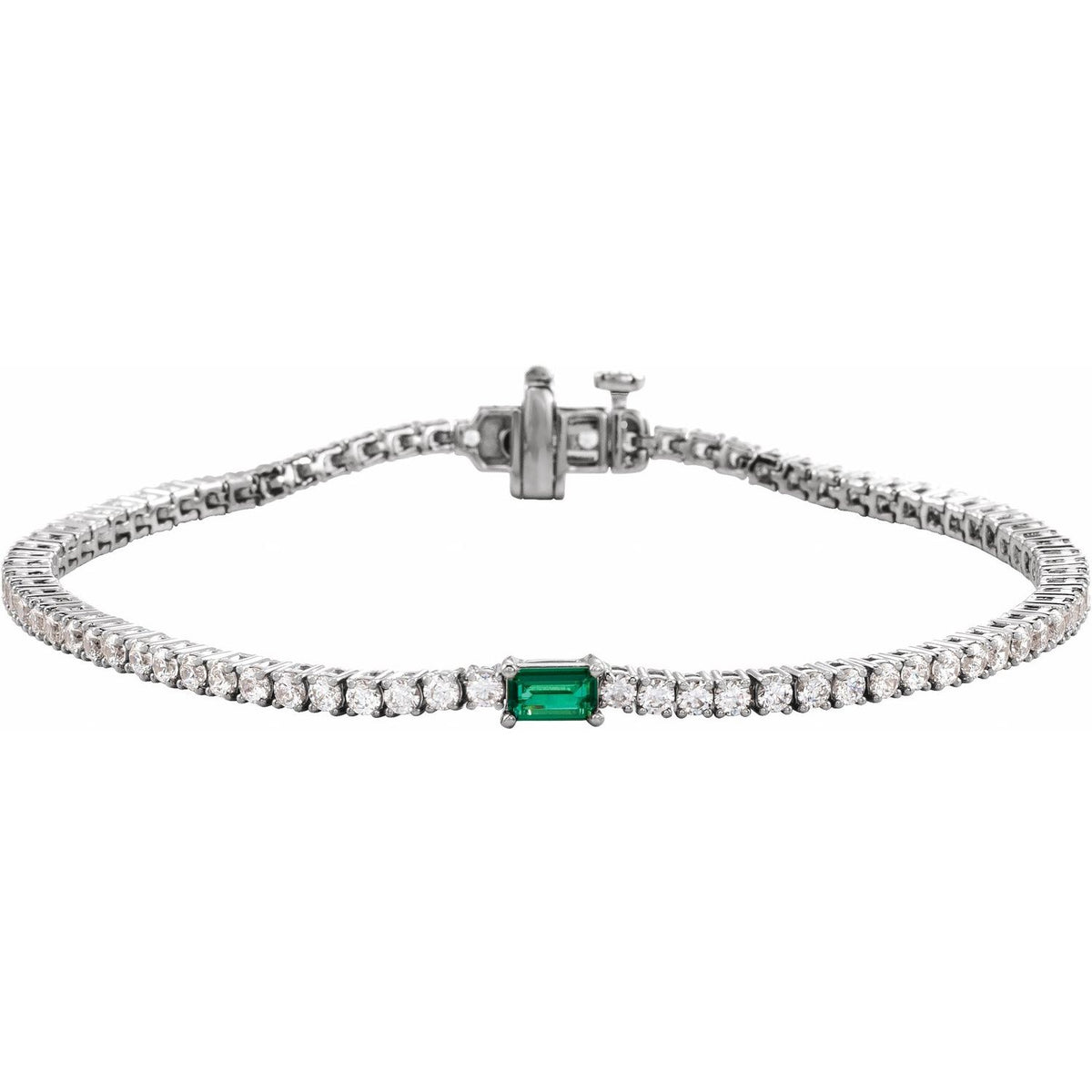 Pulseira riviera esmeralda – Ouro Branco 14k
